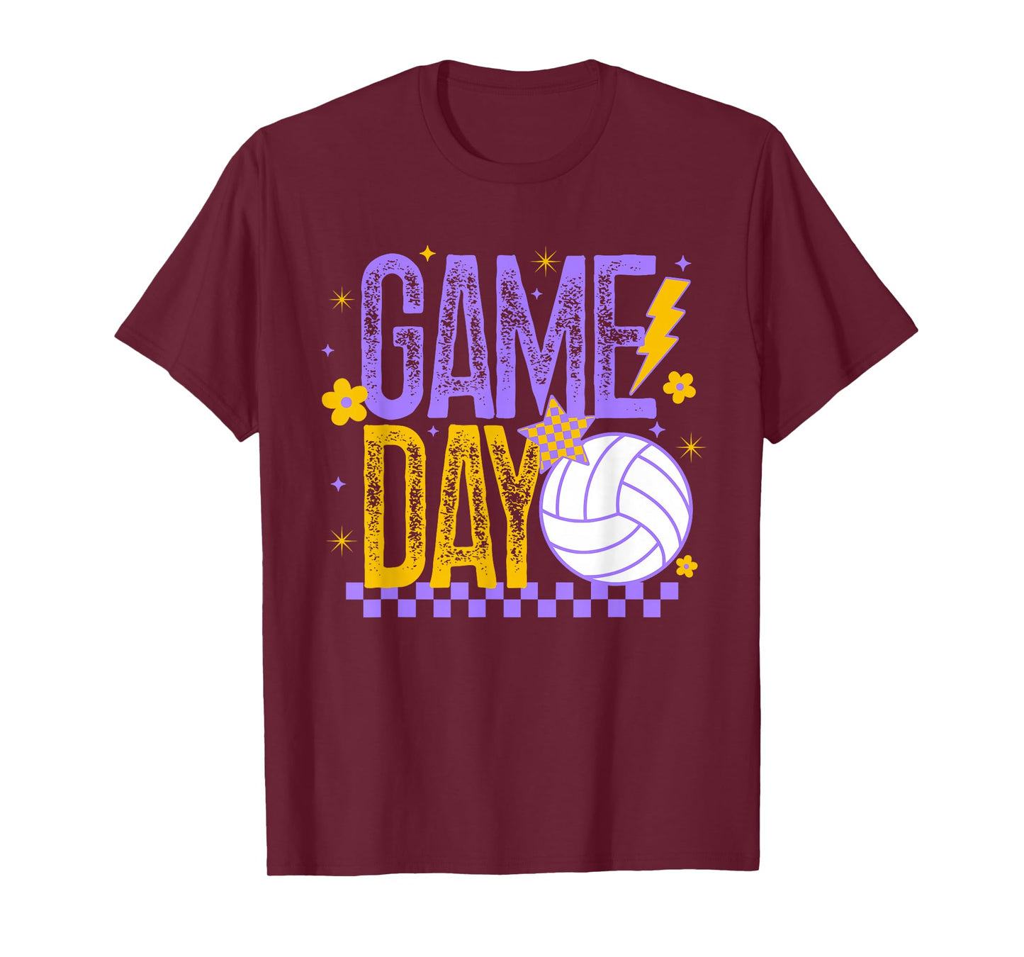 Volleyball Game Day Retro Girls Volleyball Mom Purple & Gold T-Shirt