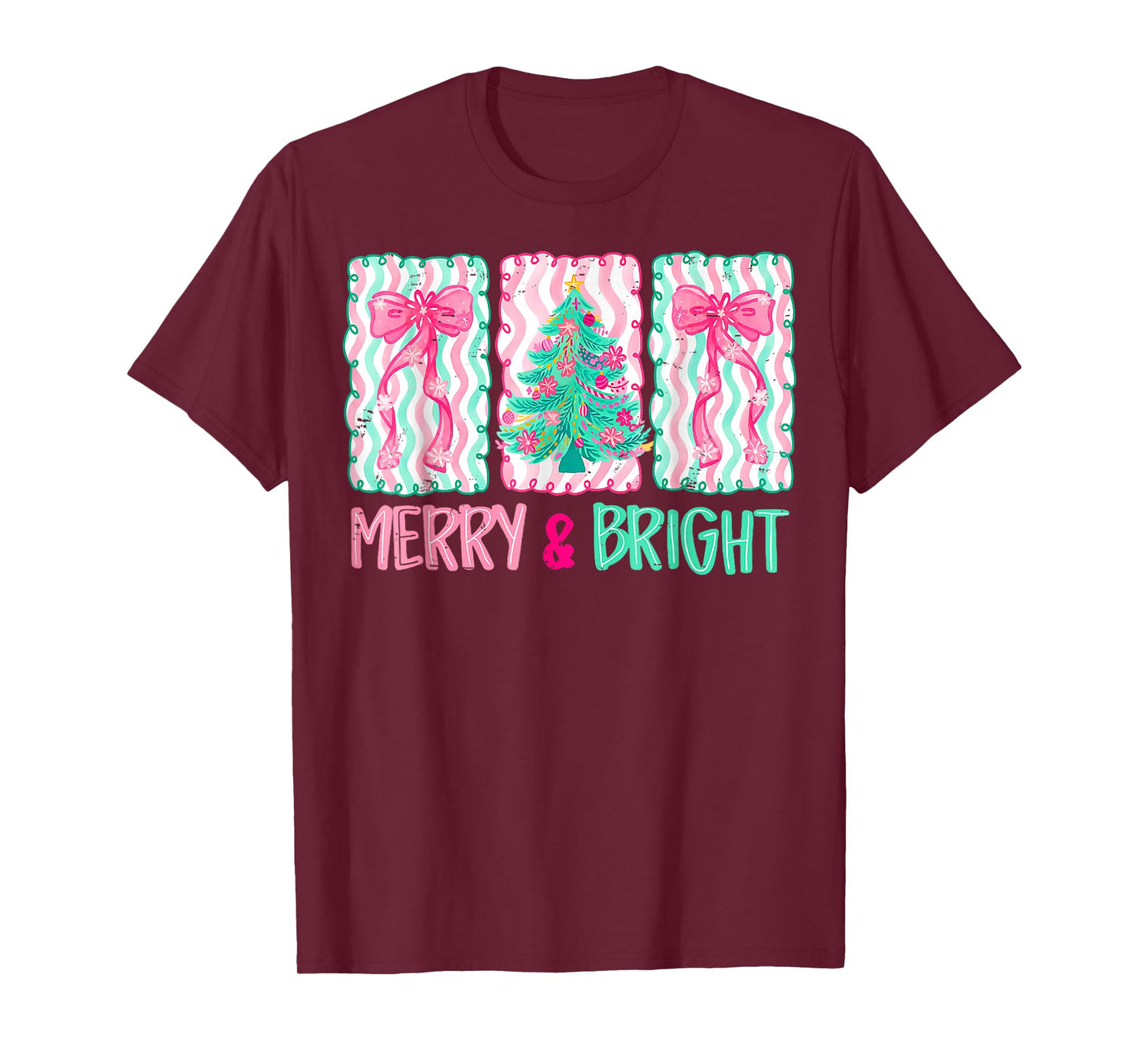 Coquette Bow Christmas Tree Merry and Bright Xmas Holiday T-Shirt