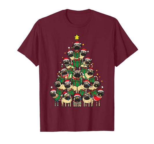 Dog Pugs Christmas Tree Cute Xmas Boys Girls Kids Women Men T-Shirt
