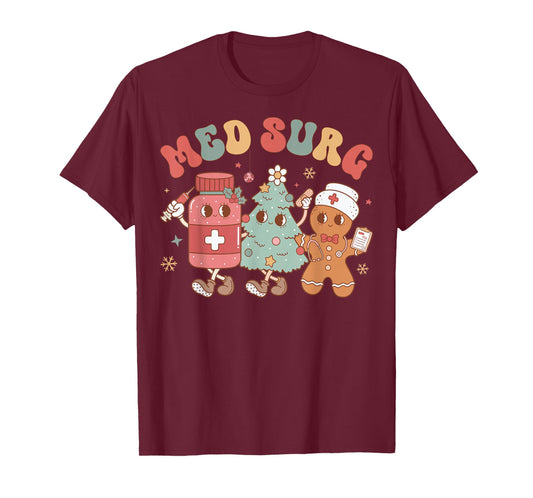 Med Surg Crew Christmas Tree Gingerbread Nurse T-Shirt