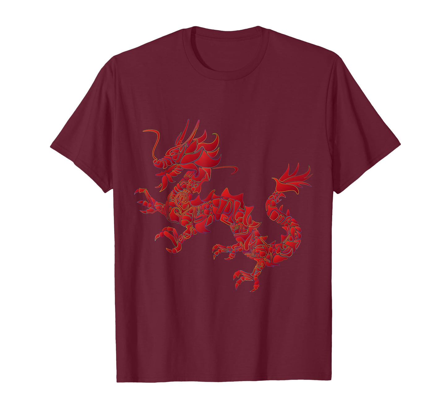 Red Chinese Firedrake T-Shirt Dragon Print Art Wear T-Shirt