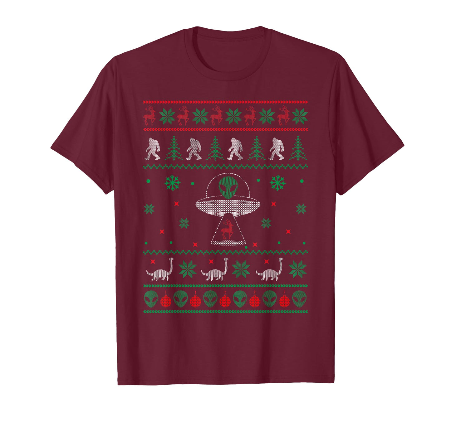 Ugly Christmas Sweater Alien UFO Bigfoot Loch Ness T-Shirt