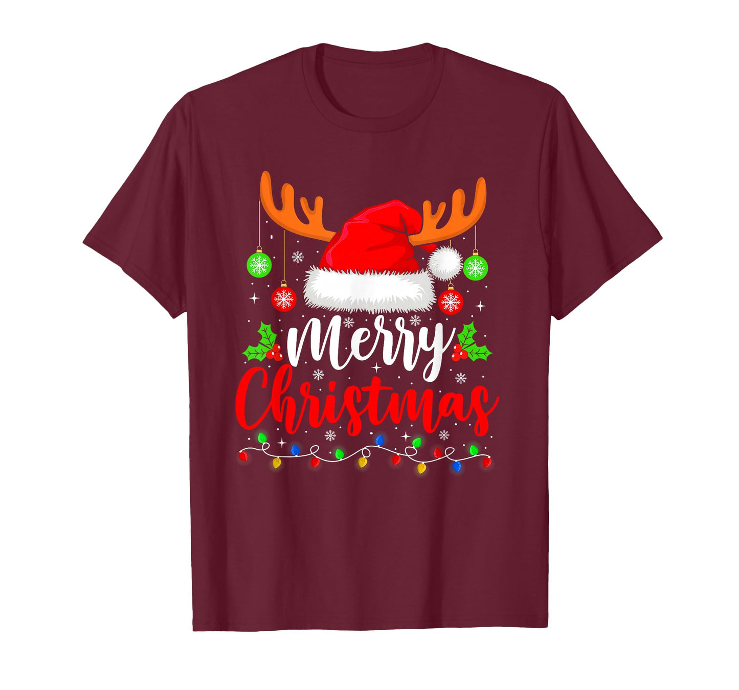 Merry Christmas Reindeer Santa Hat Xmas Family Men Women T-Shirt