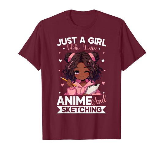 Just A Girl Who Loves Anime and Sketching Afro Anime Merch T-Shirt