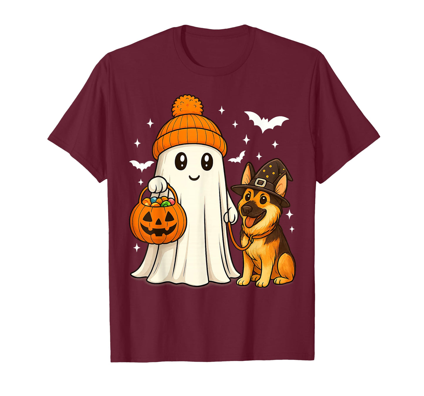 Ghost German Shepherd Dog Walking Halloween Spooky Costume T-Shirt