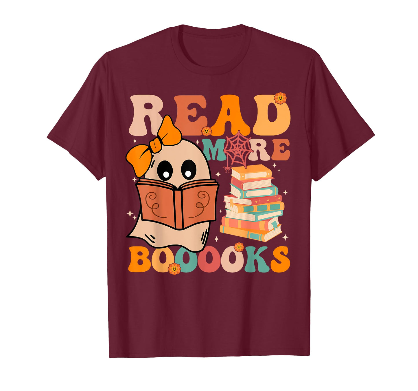 Groovy Booooks Ghost Read More Books Funny Teacher Halloween Men Women Kids T-Shirt