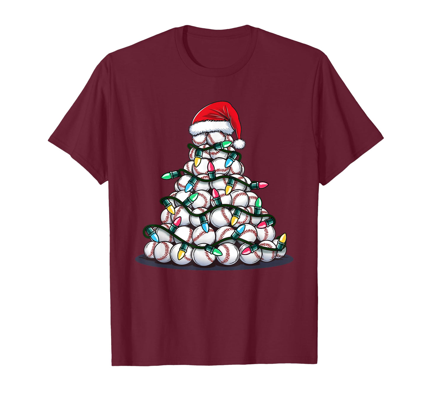 Baseball Christmas Tree Men Boys Youth Santa Sports T-Shirt