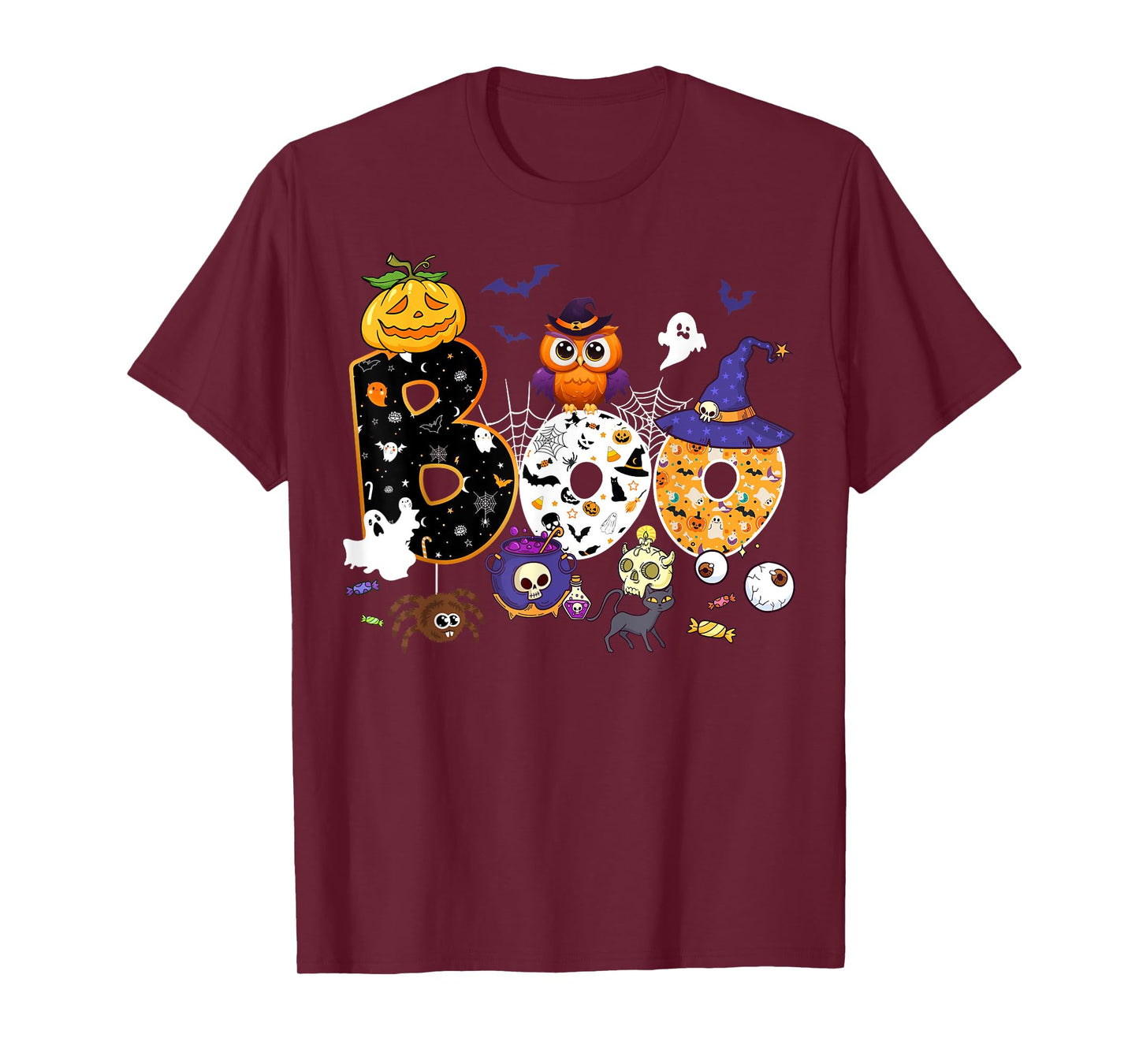 Boo Creepy Owl Pumpkin Ghost Halloween Men Women Kids T-Shirt
