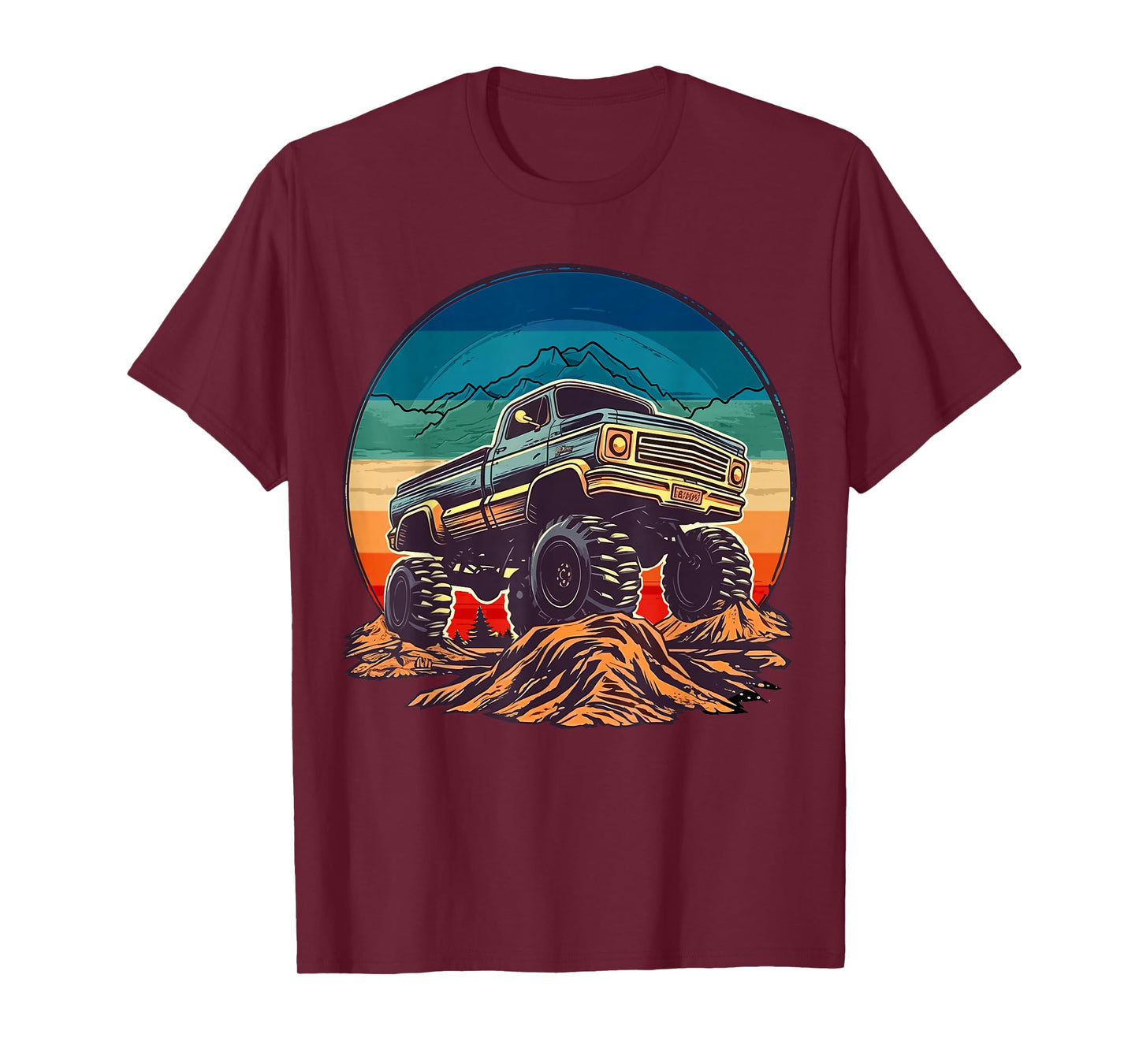 Retro Vintage Monster Truck Retro Sunset Monster Truck Boys T-Shirt
