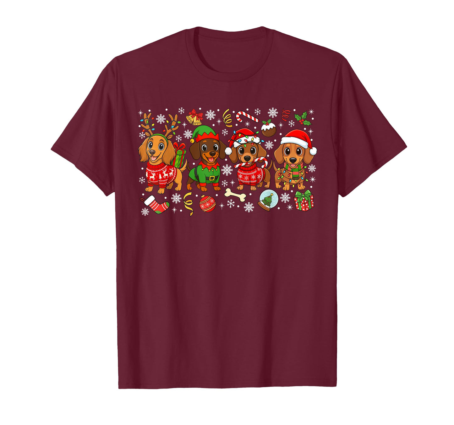 Christmas Dachshund Dogs Tree Xmas Gifts for Pet Dog Lovers T-Shirt