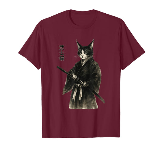 Samurai Cat Vintage Ukiyo-e Warrior Art Retro Japanese Art T-Shirt