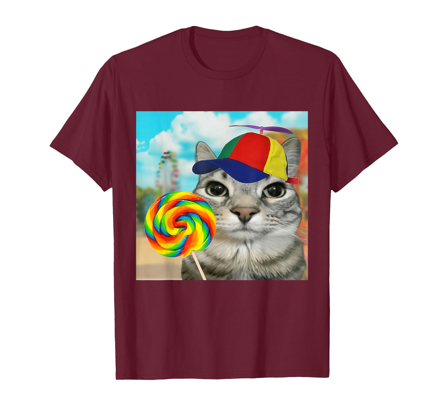 Cat Holding Candy Lollipop Funny Propeller Kitten Meme Joke T-Shirt