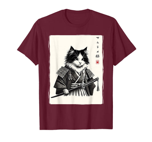 Samurai Cat Japanese Novelty Men Women Kids Funny T-Shirt