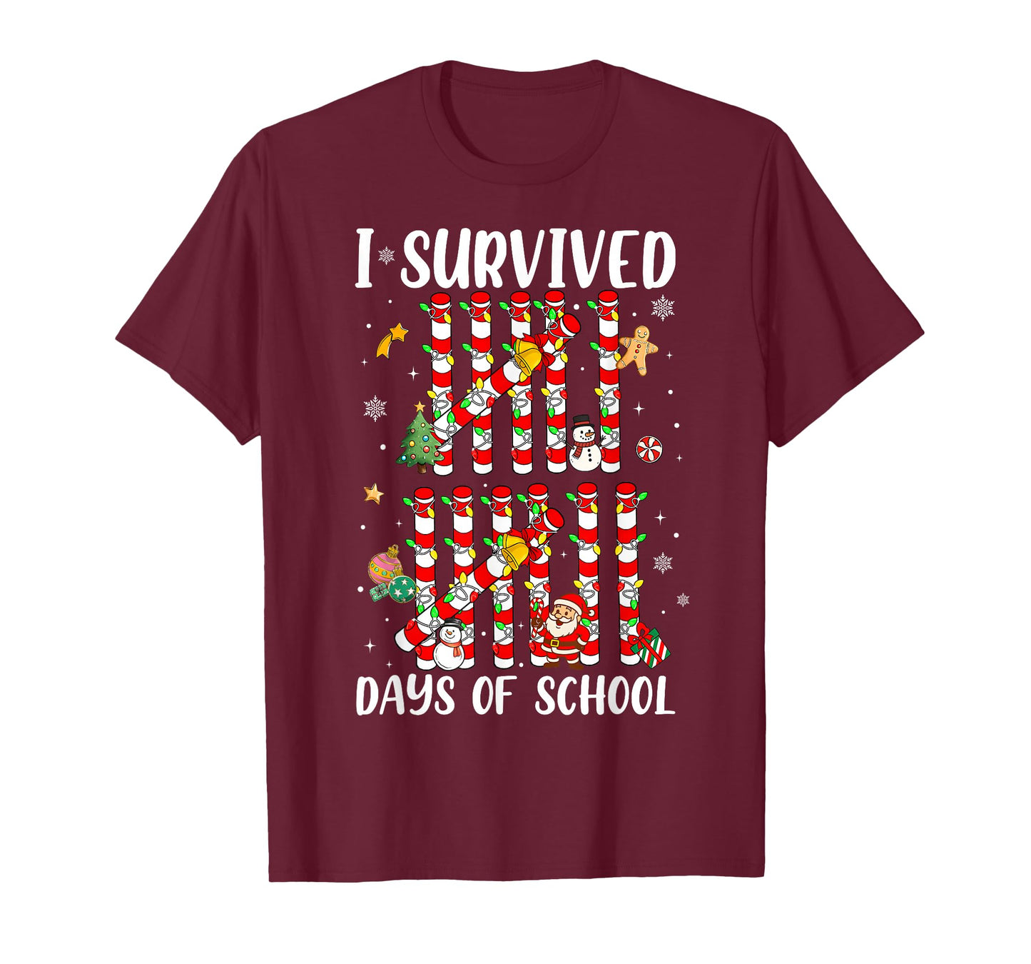 I Survived 67 Days of School Xmas Candy Cane Tally Boy Girl T-Shirt