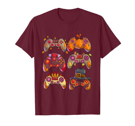Gamer Thanksgiving Boys Gaming Controllers Turkey Pumpkin T-Shirt