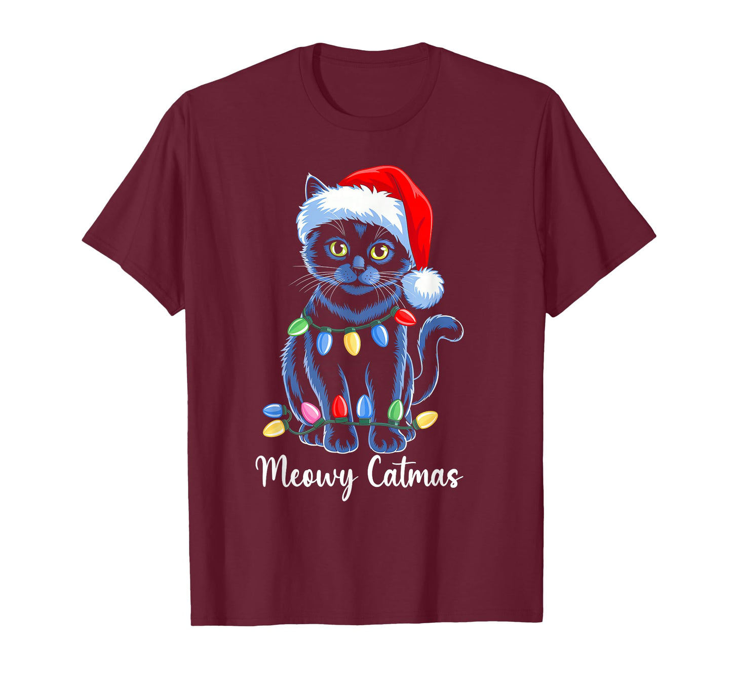 Meowy Catmas Xmas Light Santa Cat Lover Christmas Pajama T-Shirt