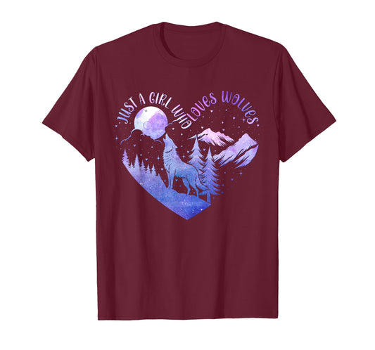 Cute Just a Girl Who Loves Wolves Wolf Lover Women And Girls T-Shirt