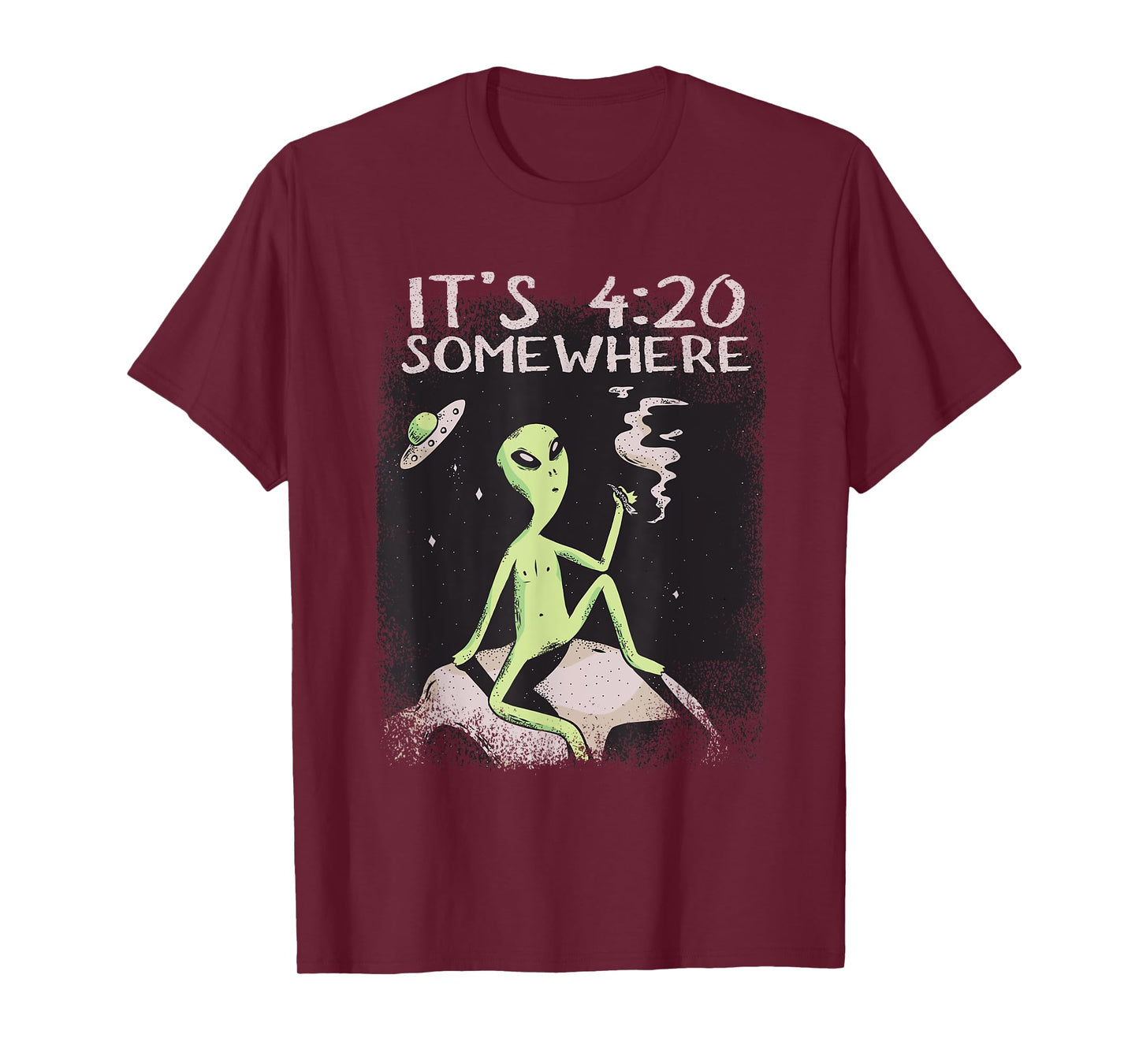 Funny Its 4:20 Somewhere Cosmic Being Smoking UFO Alien T-Shirt