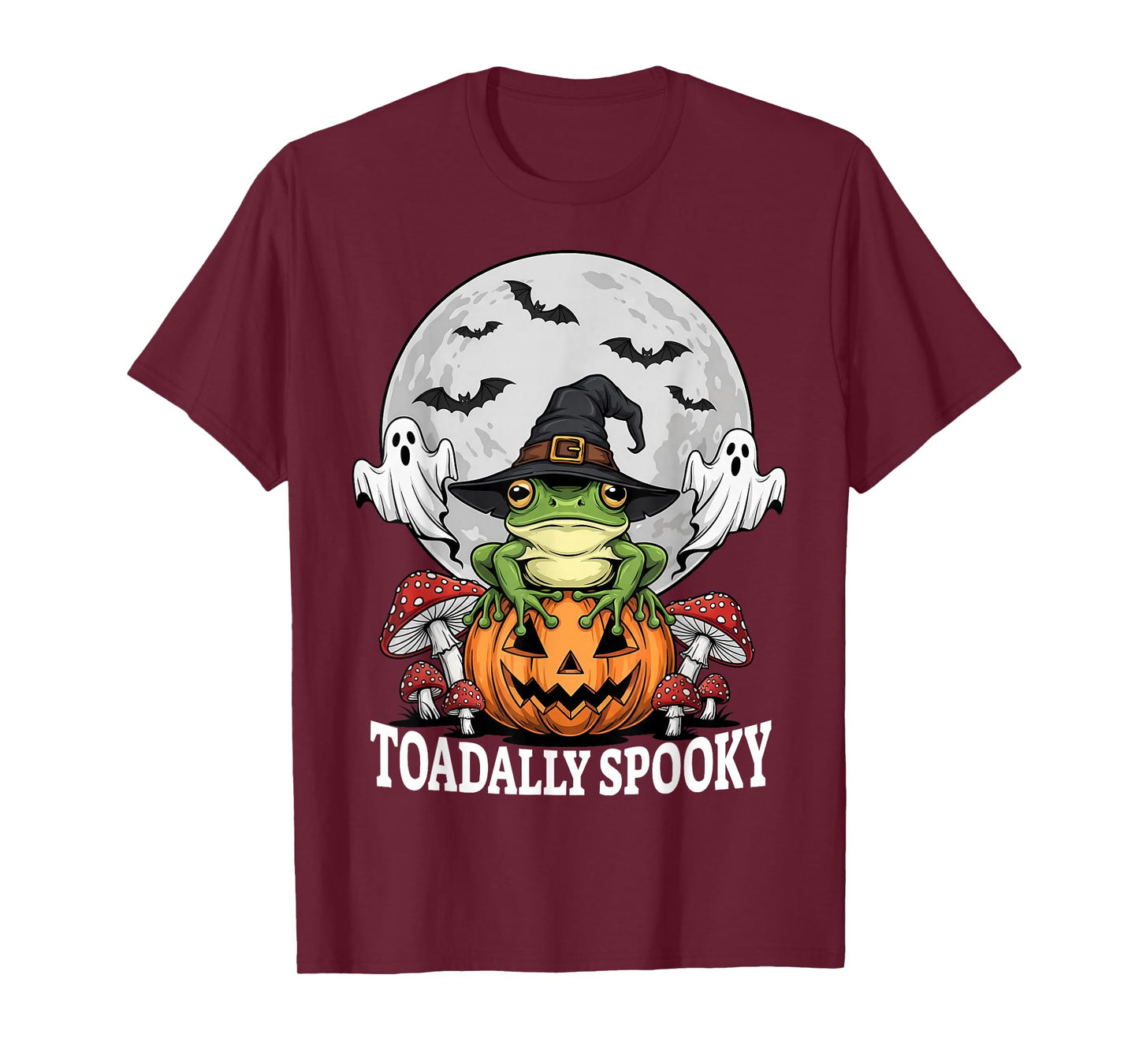 Toadally Spooky Funny Halloween Frog On Pumpkin Full Moon T-Shirt