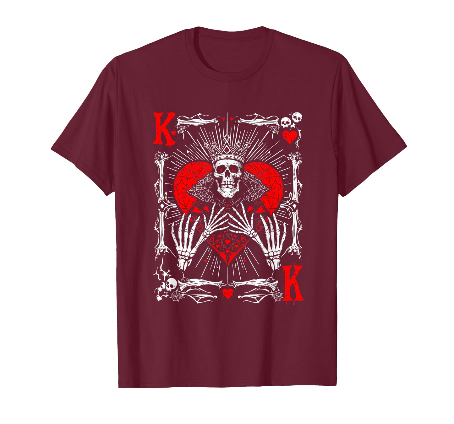 Creepy Skeleton King of Hearts Halloween Playing Card Fun T-Shirt
