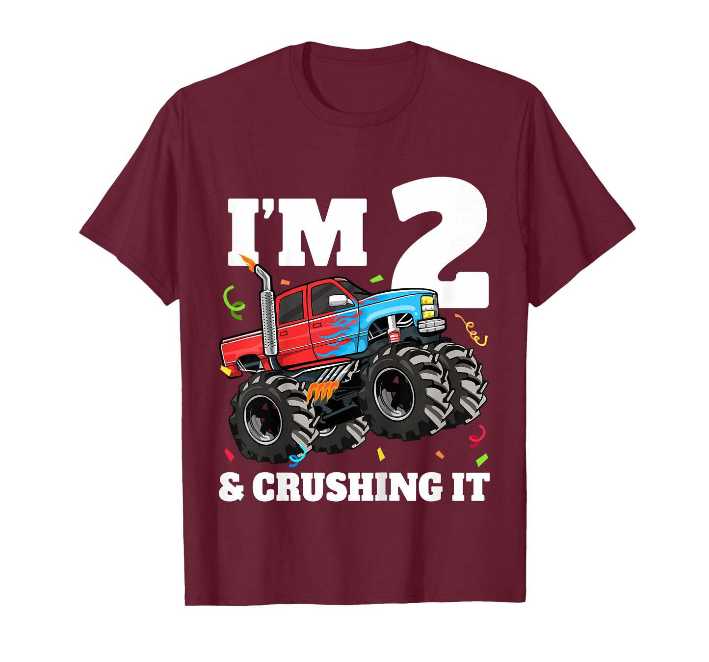 Kids Monster Truck 2nd Birthday Boy 2 Two Year Old Toddler T-Shirt