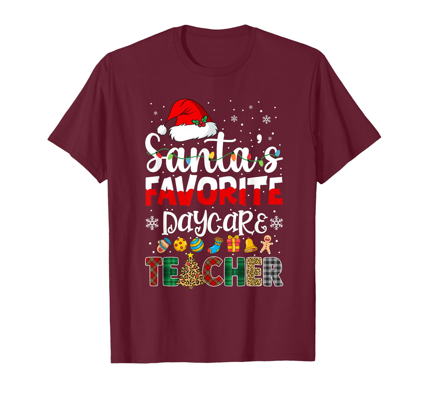 Santa's Favorite Daycare Teacher Buffalo Plaid Christmas T-Shirt