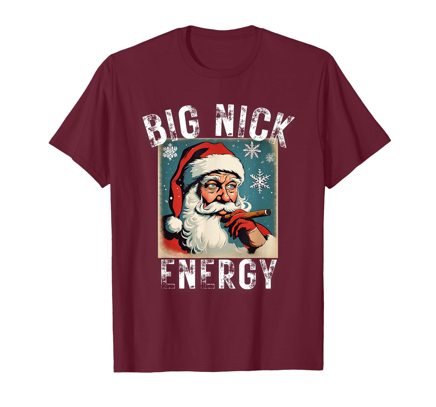 Big Nick Energy Funny Christmas Vintage Santa Smoking Cigar T-Shirt