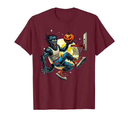 Halloween Werewolf Basketball Player Slam Dunk Graphic T-Shirt