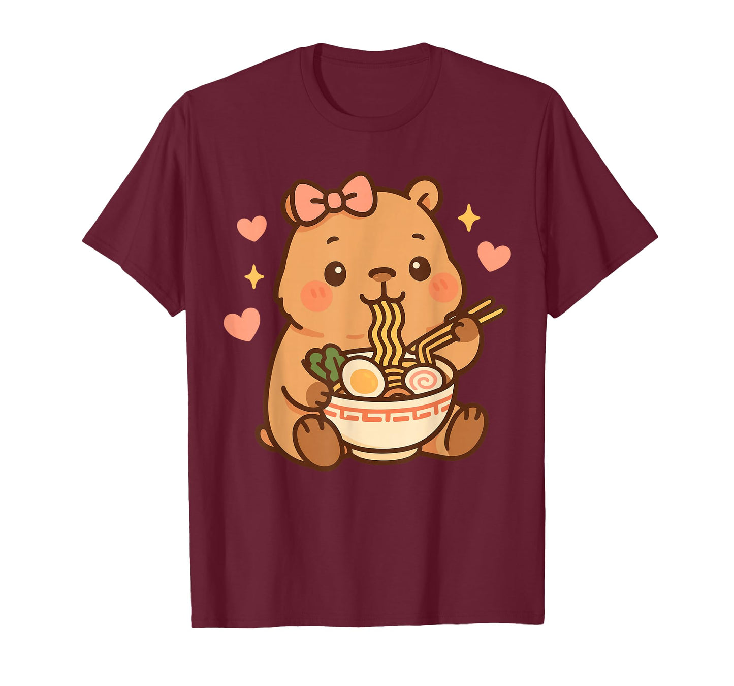 Cute Capybara Eating Ramen, Kawaii Japanese Noodle Bowl T-Shirt