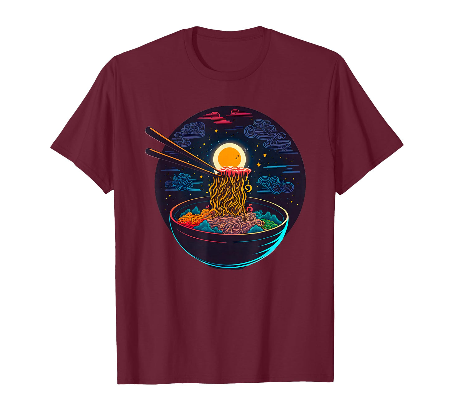 Japanese Moon Ramen Graphic Neon Retro Anime Noodles Art T-Shirt