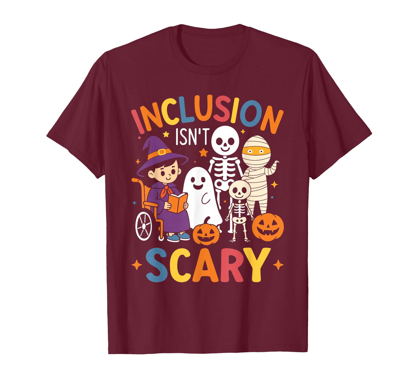 Inclusion Isn't Scary Teacher Skeleton Ghost Cute Halloween T-Shirt