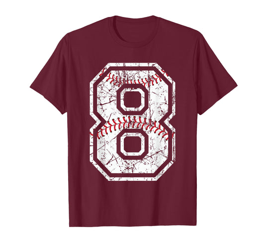 Baseball Jersey Number 8 Vintage Distressed Graphic T-Shirt