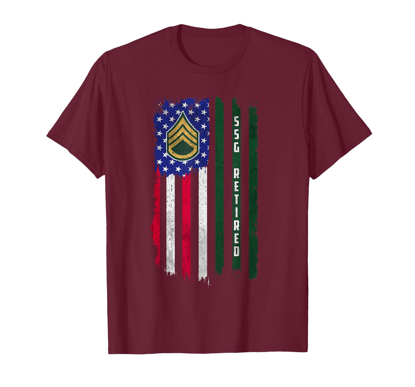 Retired E-6 Staff Sergeant SSG Rank American Flag Veteran T-Shirt