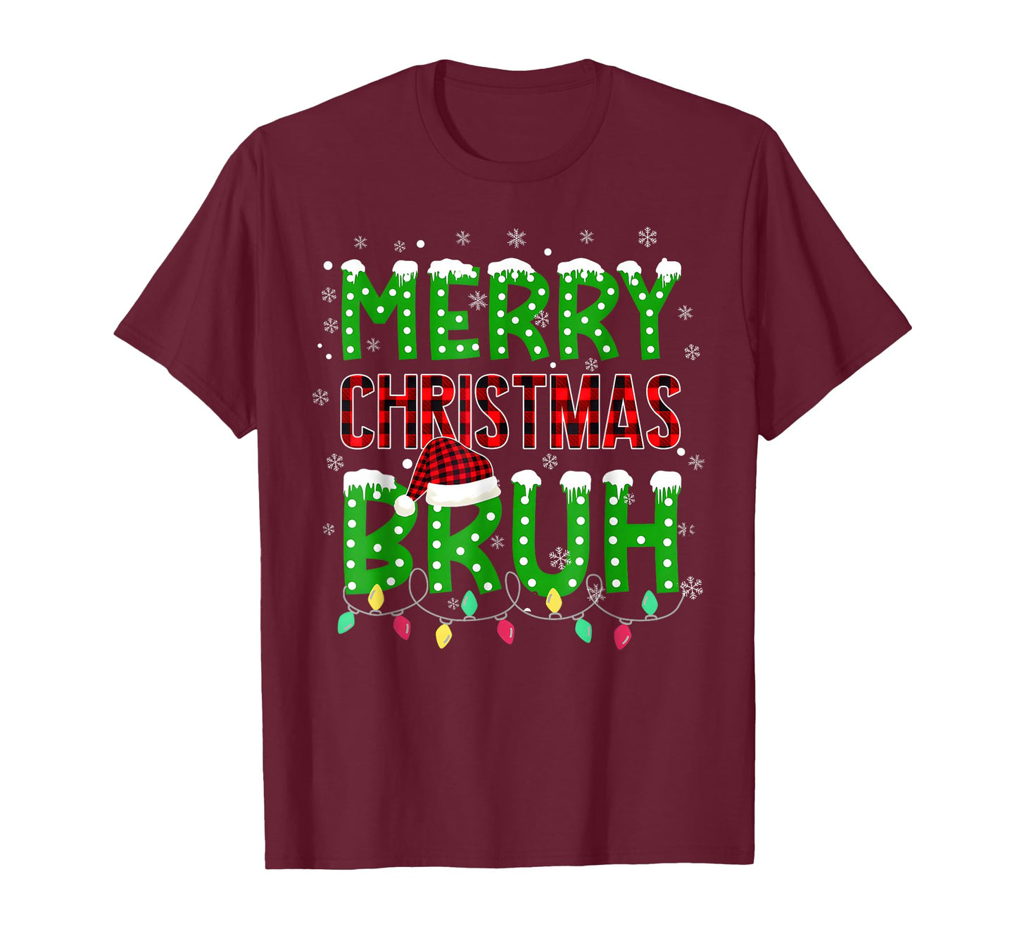 Bruh Christmas Red Plaid Teens Boys Kids Xmas Pajama T-Shirt