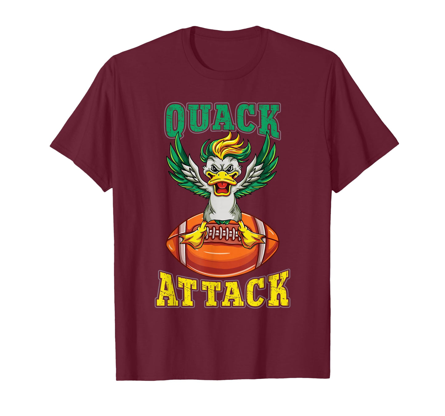 Quack Attack Funny Yellow Green Duck Lover Football Player T-Shirt