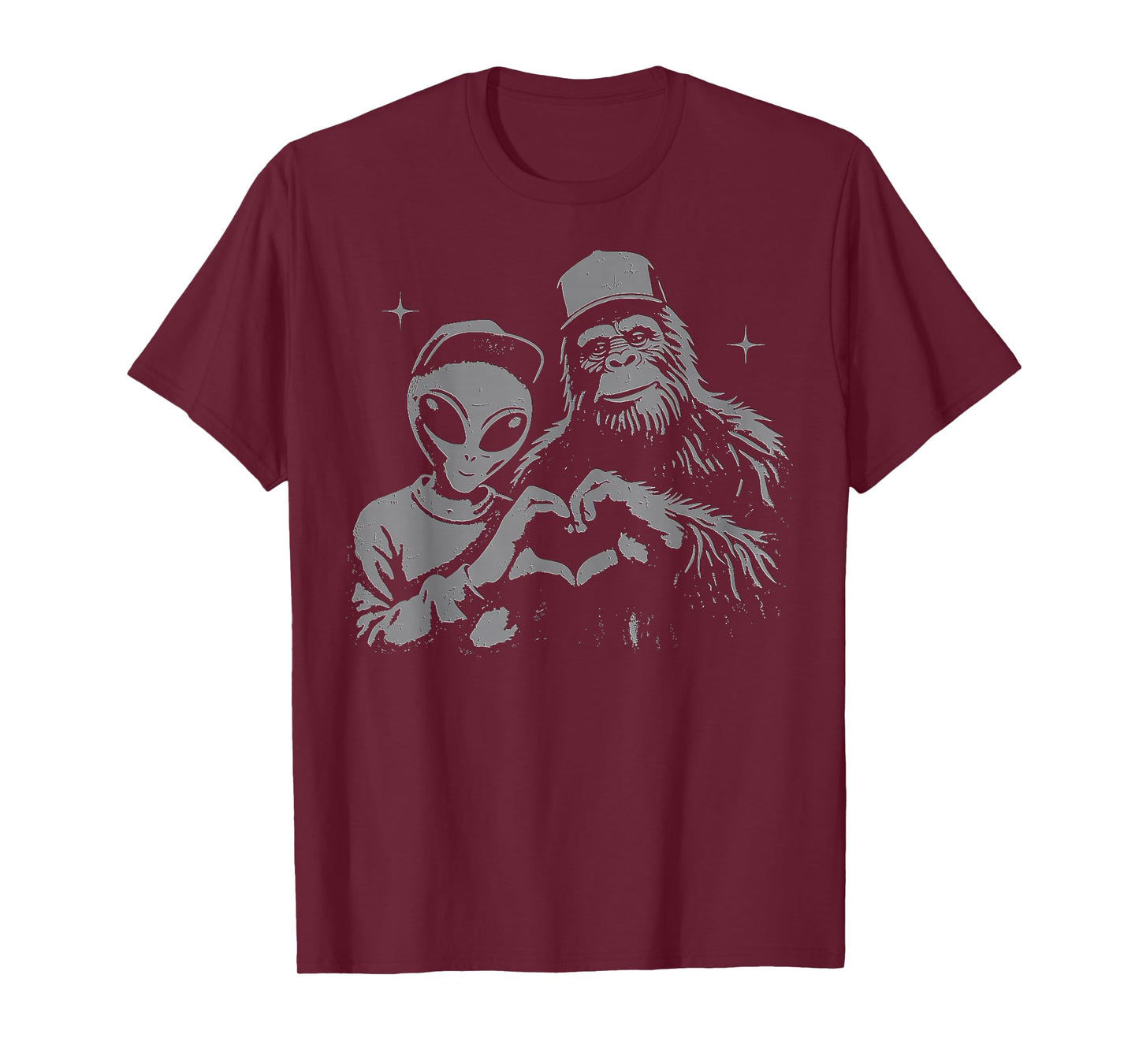 Bigfoot & Alien Sasquatch Love Hand Sign T-Shirt