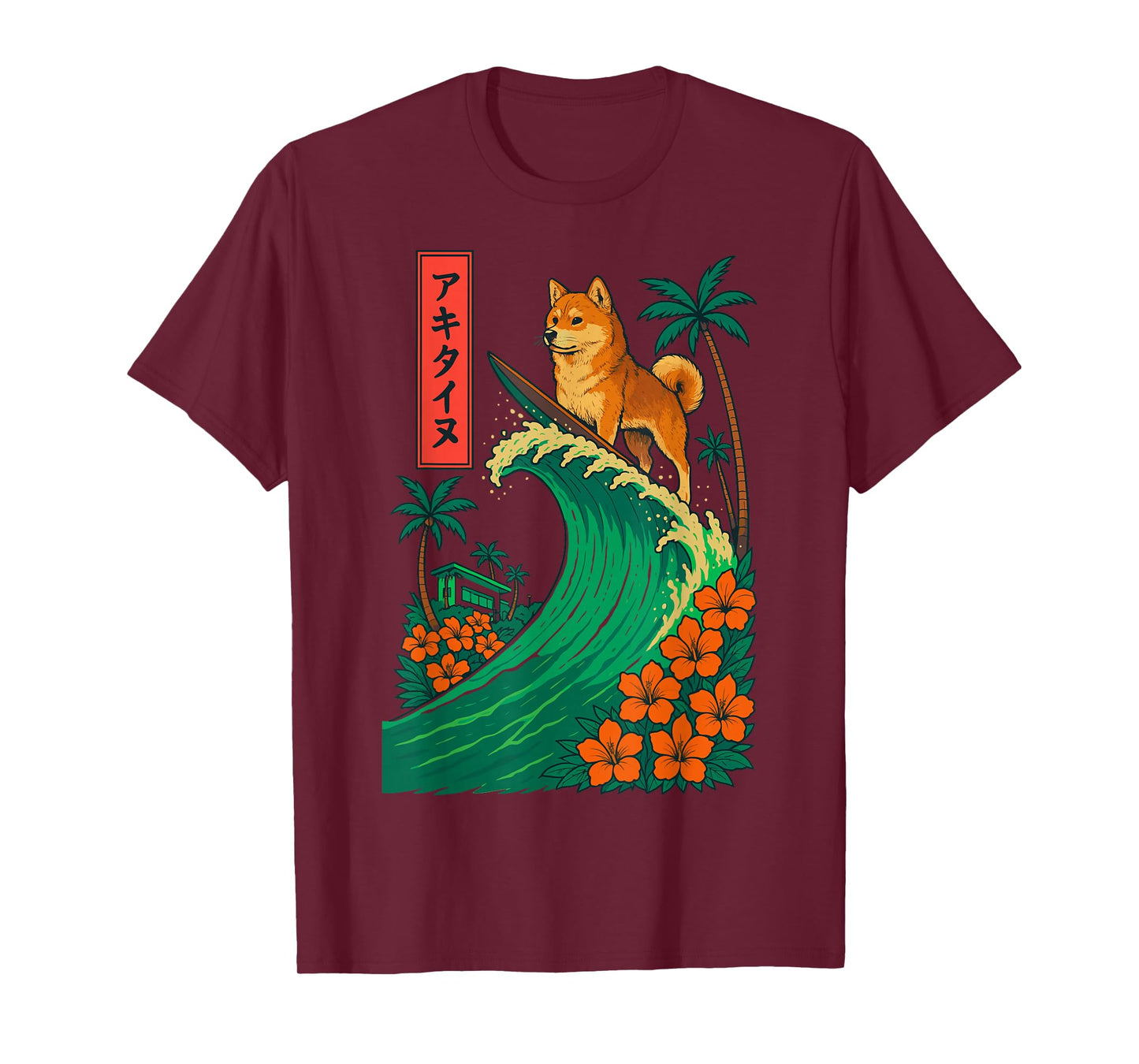 Japanese Shiba Inu Surfing Wave Great Wave Japan T-Shirt