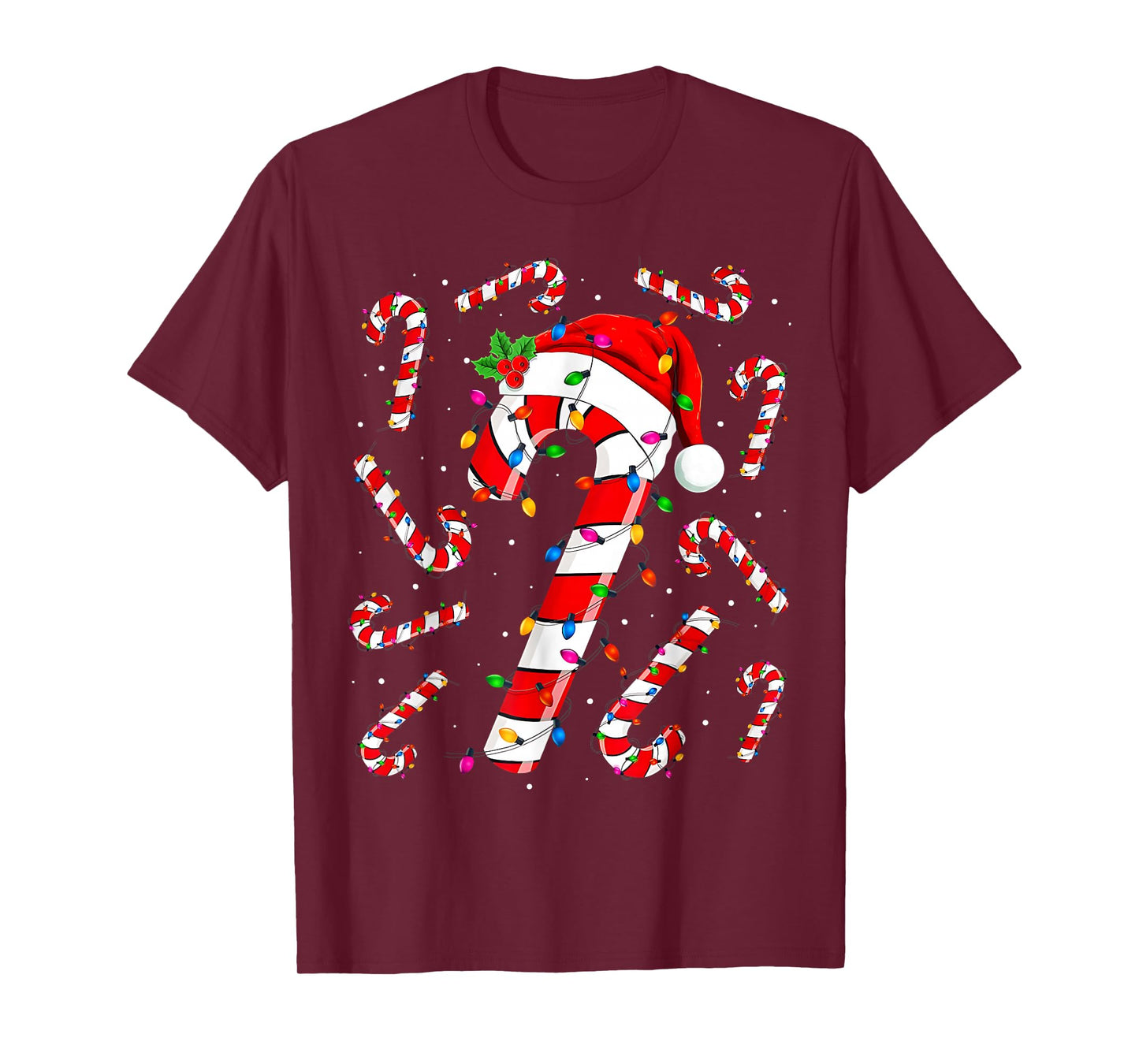 Red and White Candy Cane Santa Christmas Funny Xmas Lights T-Shirt