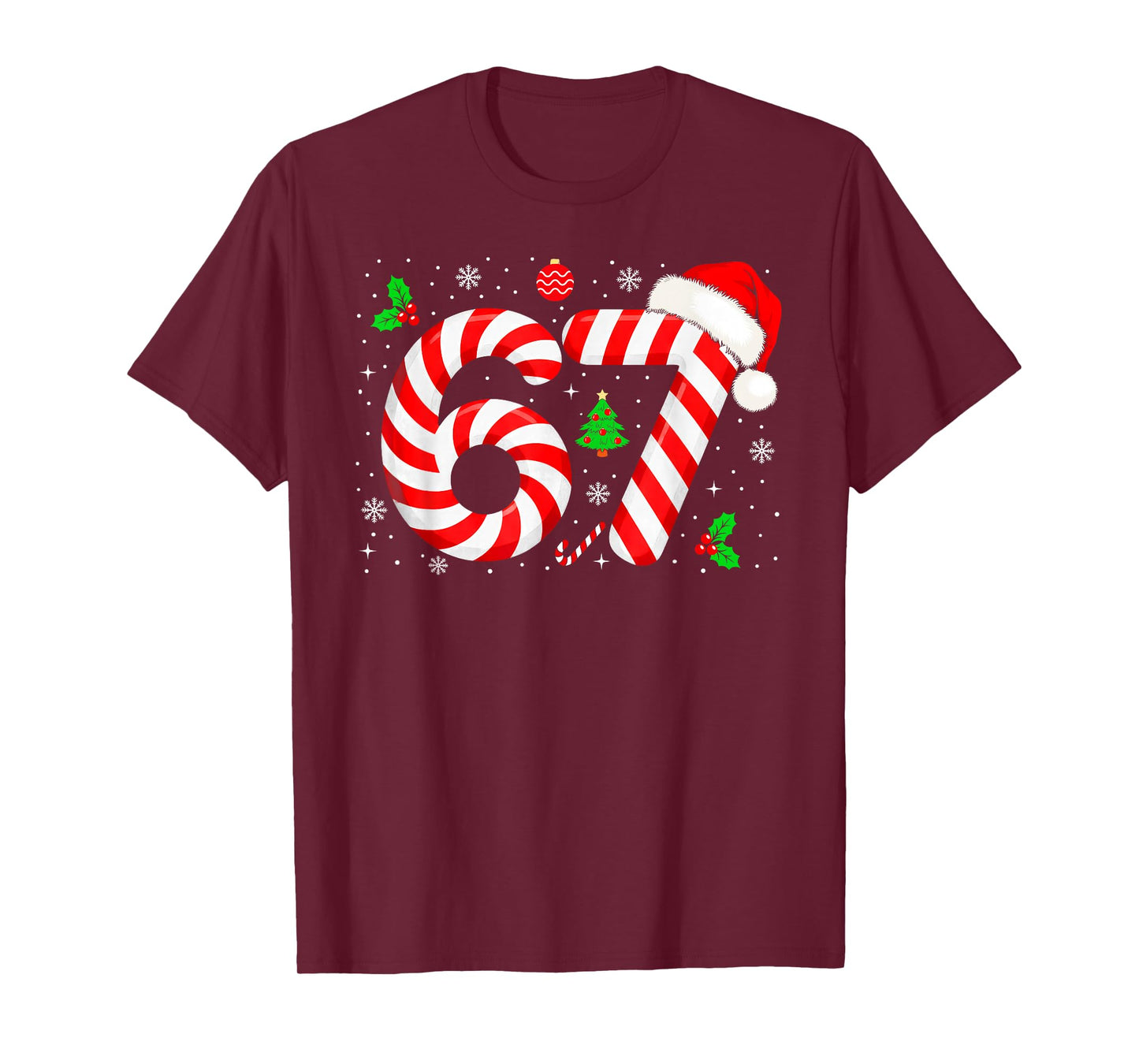 Number 67 Matching Six Seven 6 7 Meme Candy Cane Christmas T-Shirt