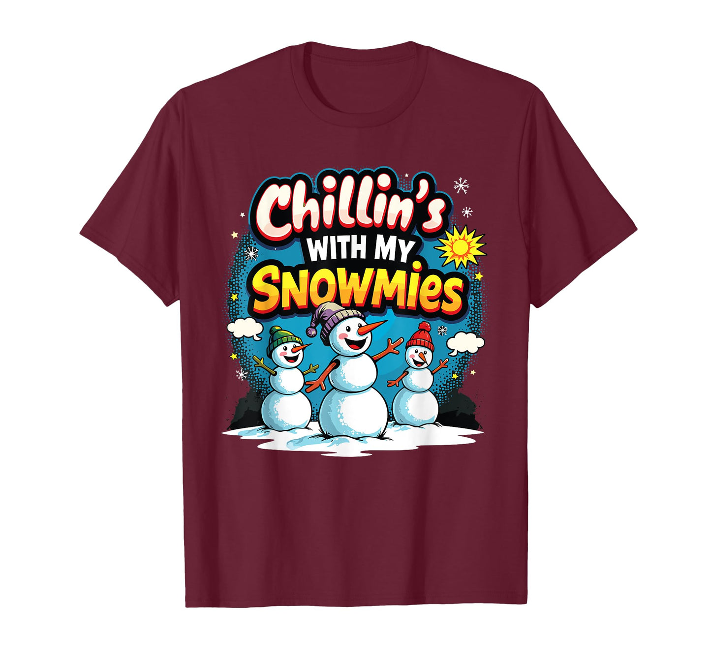 Chillin With My Snowmies Snowman Vibe Christmas 2024 T-Shirt