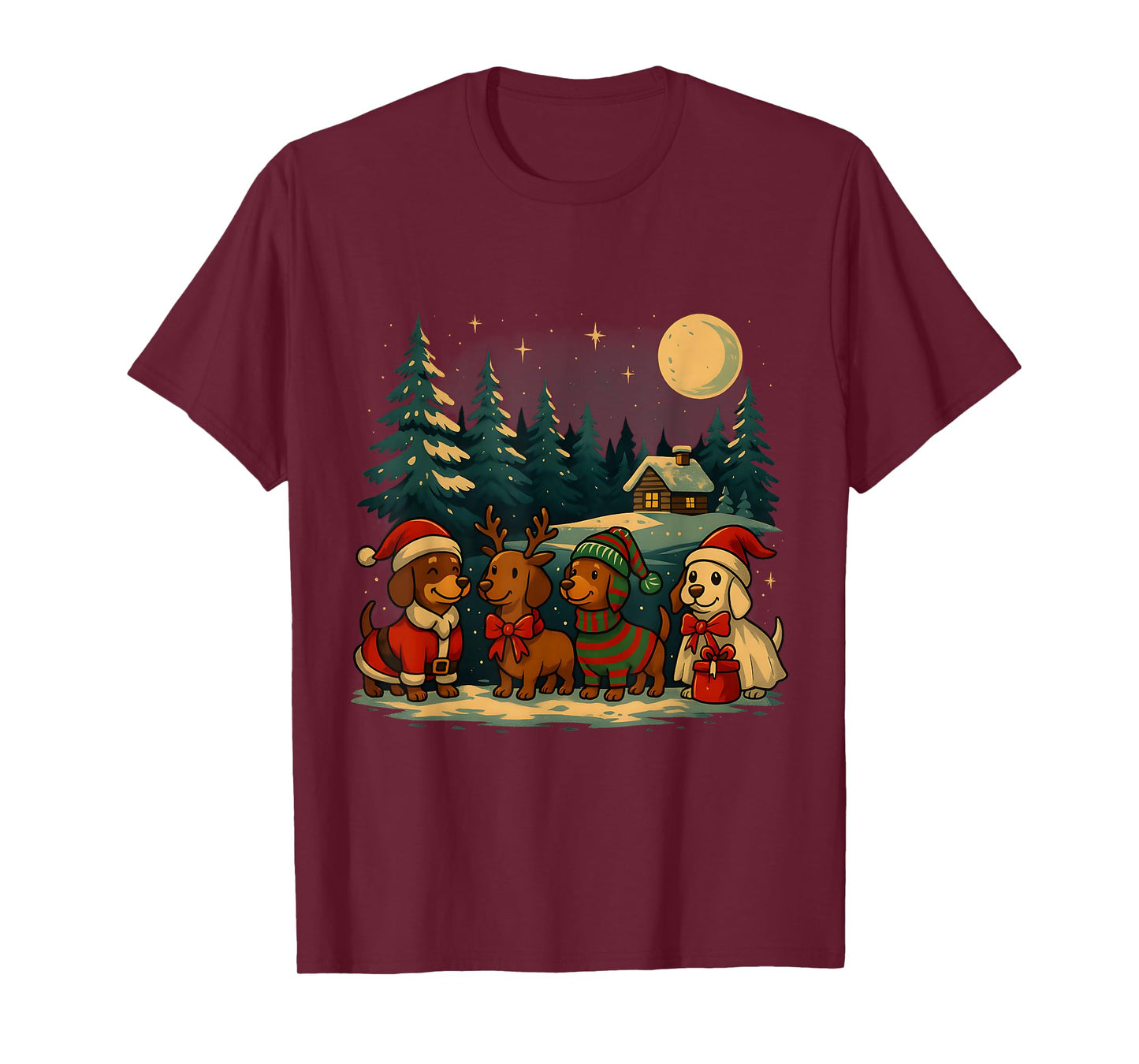 Christmas Dachshunds in Winter Wonderland Holiday Art T-Shirt