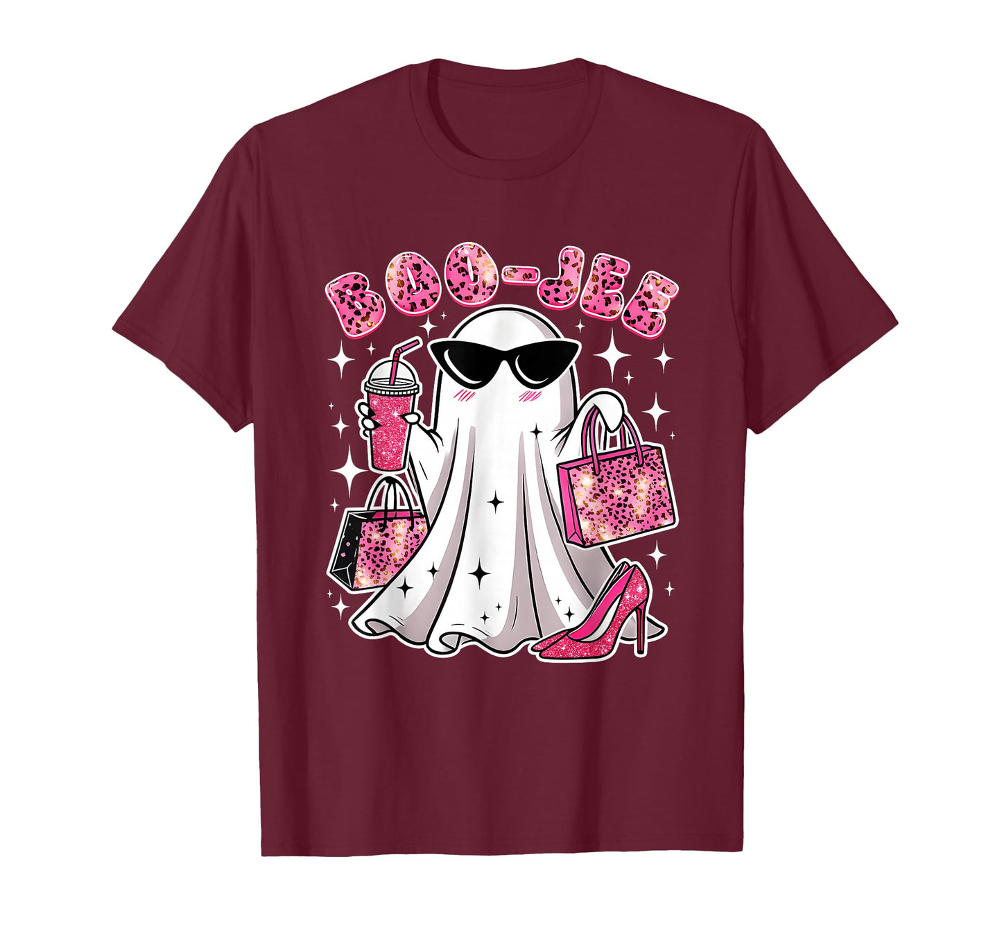 Pink Leopard Boo JEE Boujee Coffee Ghost Halloween T-Shirt