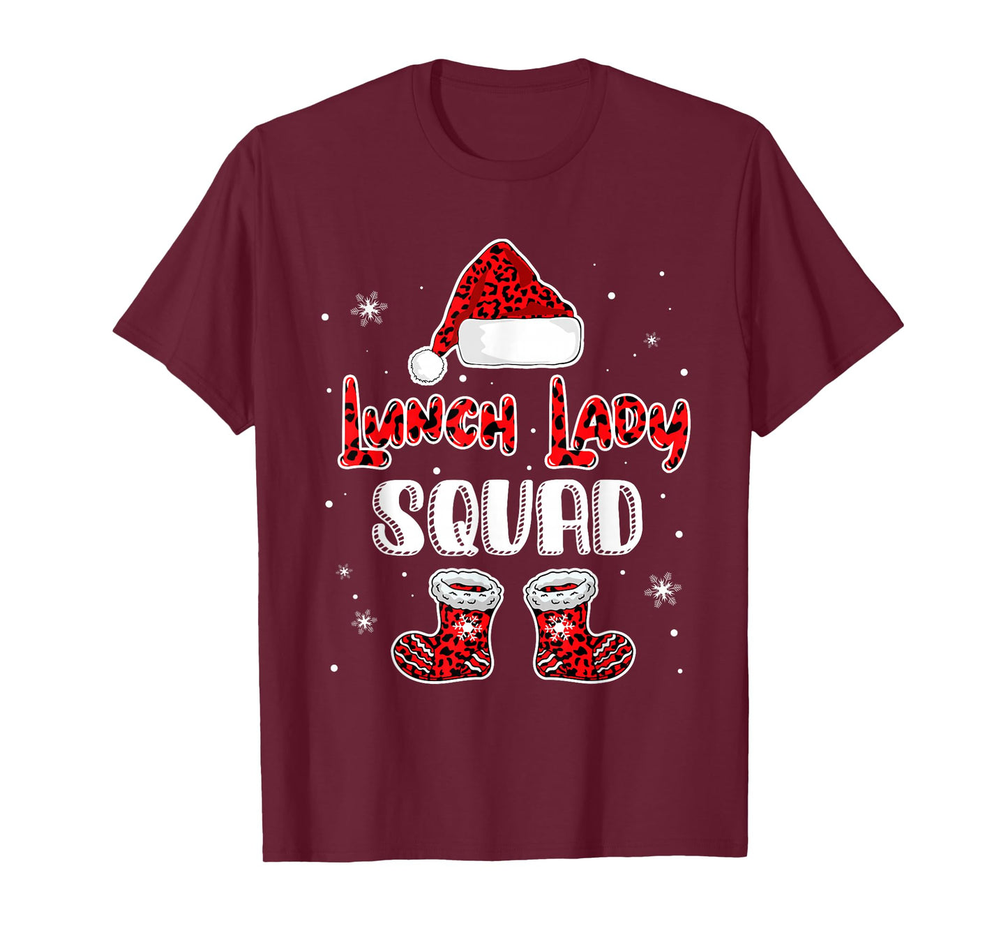 Lunch Lady Squad Leopard Santa's Hat Christmas Lunch Lady T-Shirt