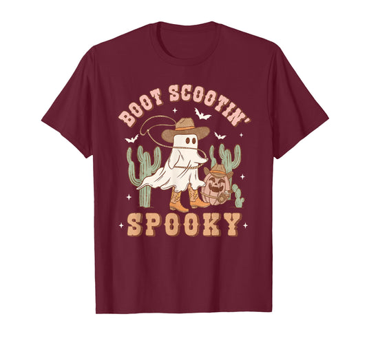 Retro Halloween Cowgirl Ghost Western Boot Scootin Spooky T-Shirt