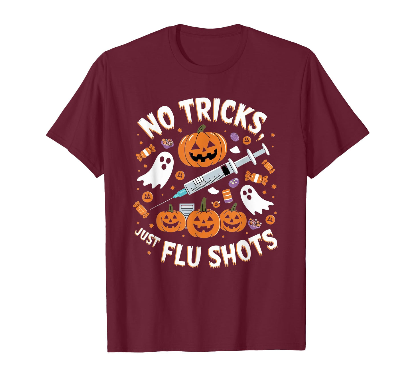 Halloween Healthcare Humor Flu Shots and Pumpkins Theme T-Shirt