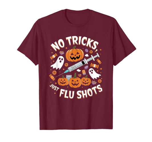 Halloween Healthcare Humor Flu Shots and Pumpkins Theme T-Shirt