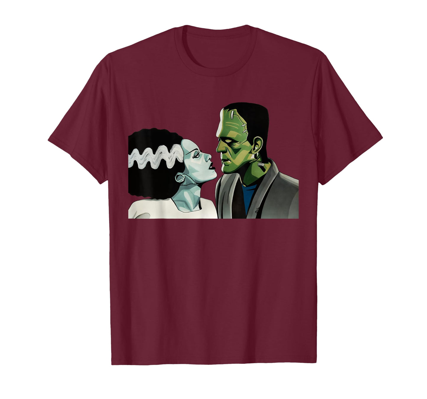 Frankenstein Monster & Bride Halloween Romantic Kiss Scene T-Shirt