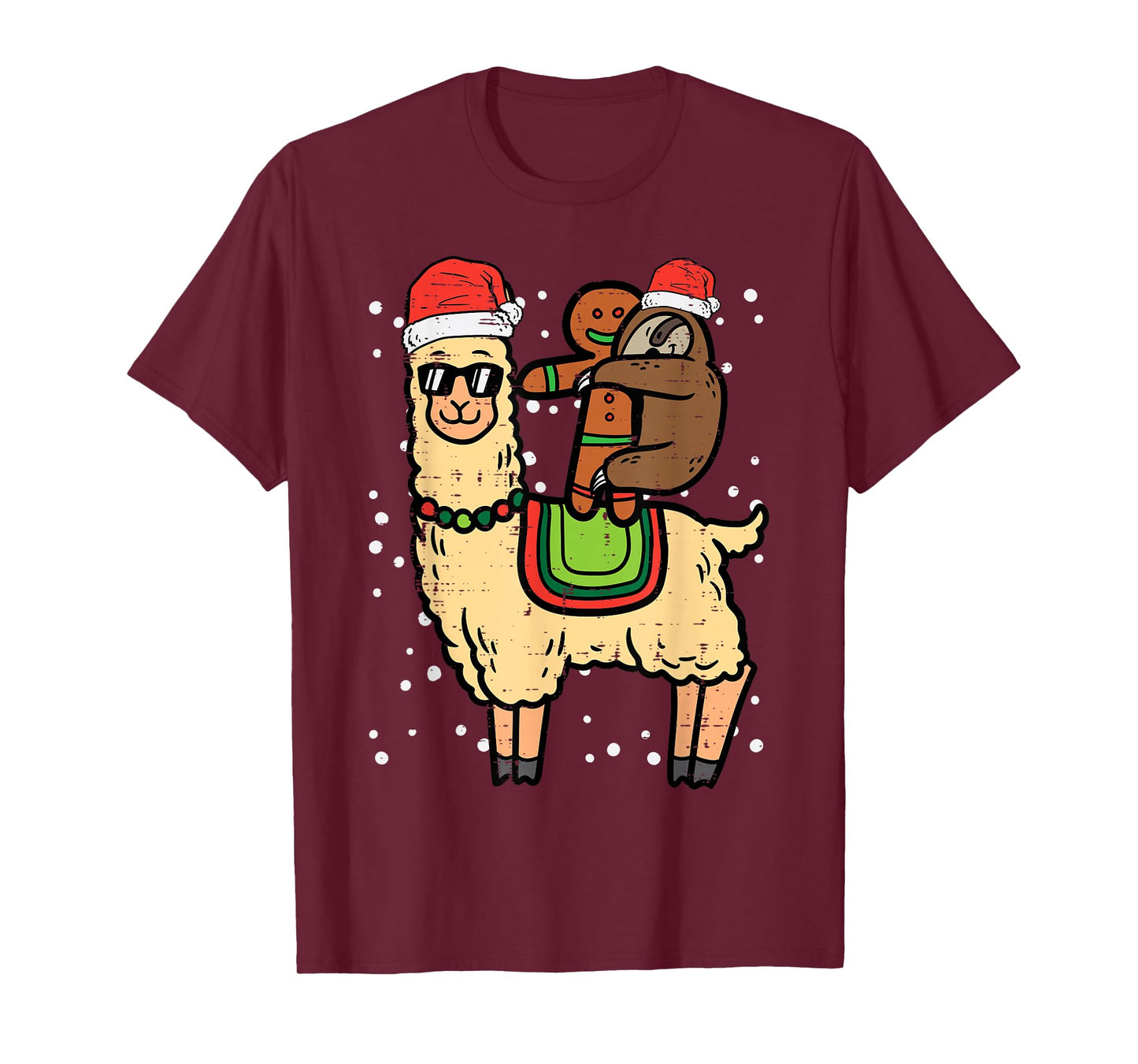 Christmas Sloth Gingerbread Riding Llama Xmas Men Women Kids T-Shirt