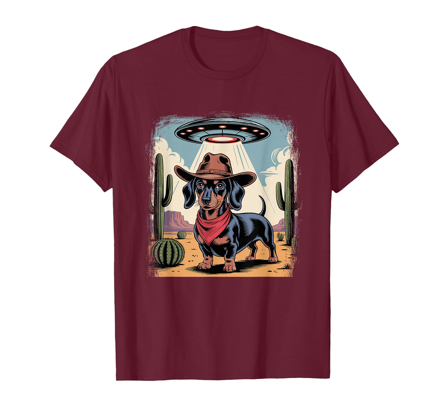 Alien Cowboy Dachshund Funny Wiener Dog UFO T-Shirt