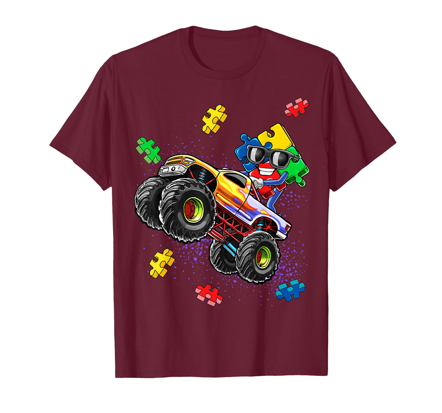 Monster Truck Autism Awareness Puzzle Piece Gift for Boys T-Shirt